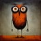 Oyowl 2: Dark Orange And Black Owl Art In The Style Of Goro Fujita