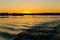 Oyster Farm Beds silhouetted at sunset