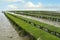 Oyster farm at low tide, Grandcamp-Maisy, France