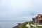 Oyster farmers huts near the Atlantic ocean during a cloudy rainy afternoon on Arcachon Bay Bassin d`Arcachon in France