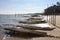 Oyster region of Arcachon Bay in Canon village beach low tide Gironde France