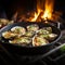 Oysters baked with cheese on plate. Homemade creamy oysters rockefeller with cheese