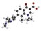 Ozenoxacin antibiotic drug molecule, used in treatment of impetigo. 3D rendering. Atoms are represented as spheres with.