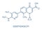 Ozenoxacin antibiotic drug molecule, used in treatment of impetigo. Skeletal formula.