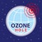 Ozone hole. The depletion of ozone layer. Climate change illustration. Education on global warming. Vector illustration