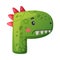 P consonant letter dino font. Dinosaur alphabet, cute dino effect green letter sign, abc for kids, nursery, birthday