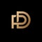P and D letters. P, D monogram consist of crossed gold elements.