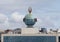 The P-I Globe atop the headquarters for the Seattle Post Intelligencer, photographed from a tour ship on Elliott Bay