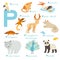 P letter animals set. English alphabet. Vector illustration