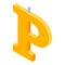 P letter burning candle icon, isometric style