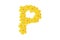 P letter. Part of SPRING lettering, made from yellow paper cut flowers. Spring time, design element