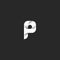 P logo bold capital letter, overlapping smooth lines geometric shape, black and white typography design element, stylish monogram