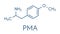 p-methoxyamphetamine PMA hallucinogenic drug molecule. Frequently leads to lethal poisoning when mistaken for MDMA XTC, ecstasy