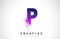 P Purple Letter Logo Design with Liquid Effect Flowing