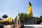 Pa Lelai buddha statue attitude or Buddha receiving food offerings from elephant and monkey for thai people respect praying at Wat