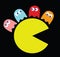 Pac-Man with his enemies sitting on his head