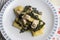 Paccheri pasta with black cabbage and fresh tuna