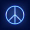 Pacific, blue shining neon round peace symbol