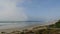 Pacific ocean beach. Vista point in Seagrove park. Del Mar, California USA. Fog misty haze weather.