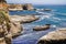 Pacific Ocean Coast Harbor seals resting on rocks, Wilder Ranch State Park, California