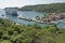 Pacific Ocean harbor with cruiseship