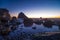 Pacific ocean at sunset, stones and rocks. Landscape, beautiful sunset sky