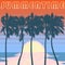 Pacific palm beach poster. Orange stripes sky.