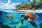 Pacific Paradise Graceful Sea Turtles Sandy Beach Generative AI