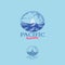 Pacific yacht club logo. Pacific yacht club logo. Sea waves and sailing engraving emblem.