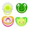 Pacifier vector baby soother child nipple and kids rubber nipple illustration set of cartoon comforter to pacify newborn