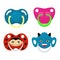 Pacifier vector baby soother child nipple and kids rubber nipple illustration set of cartoon comforter to pacify newborn