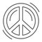 Pacifist symbol thin line icon, Human rights and tolerance concept, Peace and no war sign on white background, Hippie