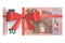 Pack of 10 Euro banknotes with red bow, gift concept. 3D rendering