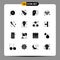 Pack of 16 creative Solid Glyphs of camping, tetris, personality, play, competition