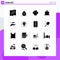 Pack of 16 creative Solid Glyphs of plane, mail, pollustion, hand, user