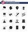 Pack of 16 creative USA Independence Day related Solid Glyphs of movies; chair; location; soda; cola