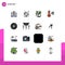 Pack of 16 Modern Flat Color Filled Lines Signs and Symbols for Web Print Media such as disk, thermometer, night, temperature