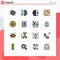 Pack of 16 Modern Flat Color Filled Lines Signs and Symbols for Web Print Media such as fruit, plaster, staff, patch, puncture