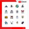 Pack of 16 Modern Flat Color Filled Lines Signs and Symbols for Web Print Media such as marketplace, water, earth, sport, rocket