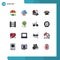 Pack of 16 Modern Flat Color Filled Lines Signs and Symbols for Web Print Media such as security, barbed, map, squard, user