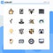 Pack of 16 Modern Flat Color Filled Lines Signs and Symbols for Web Print Media such as tool, carpenter, hobbies, drill, music