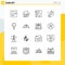 Pack of 16 Modern Outlines Signs and Symbols for Web Print Media such as arts, cream, cloud, php, development