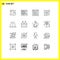 Pack of 16 Modern Outlines Signs and Symbols for Web Print Media such as bell, security, layout, padlock, website