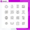 Pack of 16 Modern Outlines Signs and Symbols for Web Print Media such as contact, preference, user, gear, play time