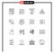 Pack of 16 Modern Outlines Signs and Symbols for Web Print Media such as cycling, bike, forbidden, bicycle, laser