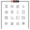 Pack of 16 Modern Outlines Signs and Symbols for Web Print Media such as electricity, down, music, arrow, song