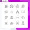 Pack of 16 Modern Outlines Signs and Symbols for Web Print Media such as love, programmer, ball, process, develop