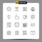 Pack of 16 Modern Outlines Signs and Symbols for Web Print Media such as mind, law, ecommerce, justice, balance