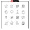 Pack of 16 Modern Outlines Signs and Symbols for Web Print Media such as package, money, likes, bundle, setting