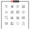 Pack of 16 Modern Outlines Signs and Symbols for Web Print Media such as right, switch, solar, arrows, store